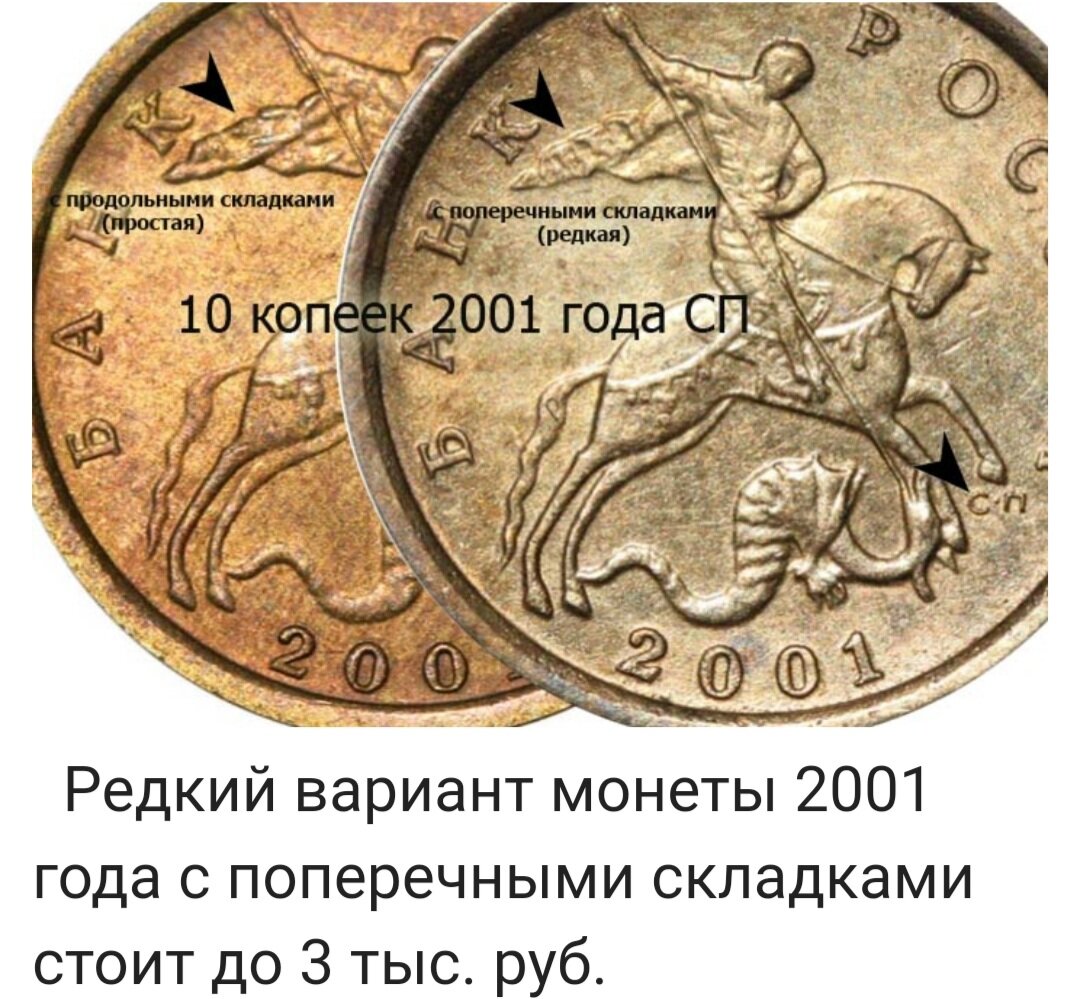 10 Копеек 2001 года поперечные складки