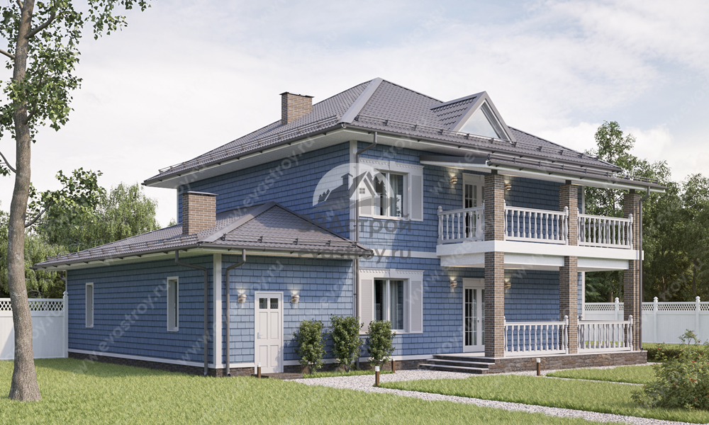 Проект двухэтажного дома 215 м2 в европейском стиле с гаражом, балконом и террасой - KVR-154