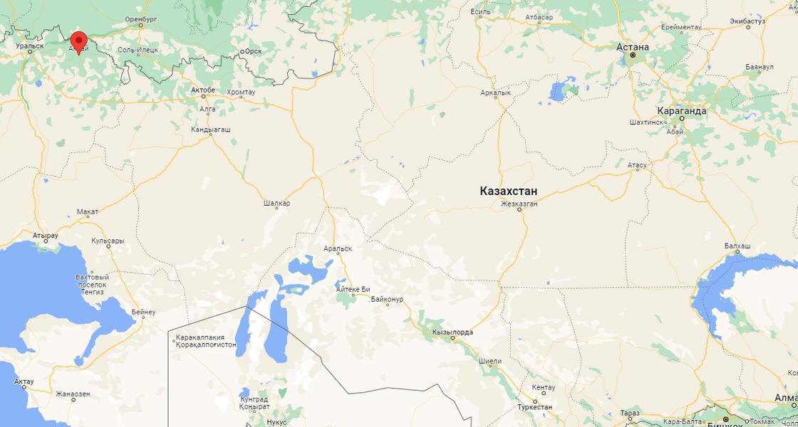    Город Аксай на карте Казахстана:Google Maps