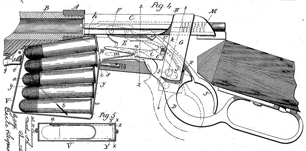 Винтовка с съемным магазином Браунинга. Рисунок из патента.