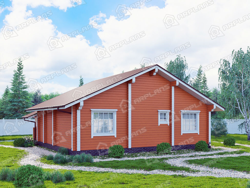 Фото 2 одноэтажного дома из бруса с 3 спальнями и газовой котельной. Общая площадь до 100 кв м (86). Источник arplans.ru Проект ДС-135