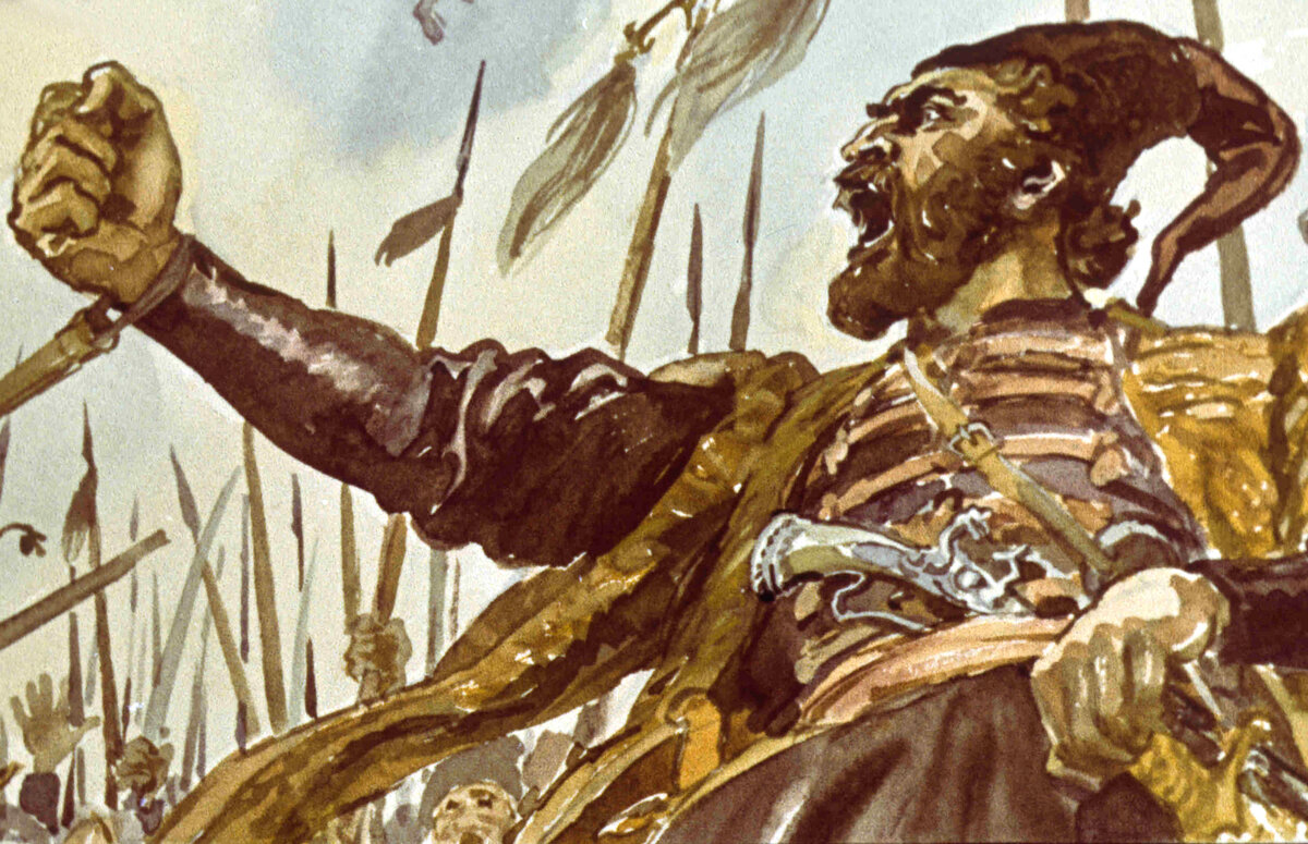 Степан Разин. Художник Б. Пашков. Картинка из  диафильма "Степан Разин" (1986 г.)