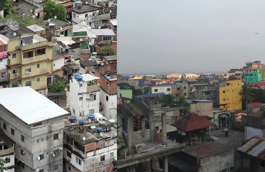 Слева фавела "Росинья", справа район Пинагсама города Тагиг.