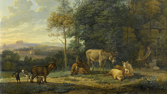  Карел Дюжарден, Пейзаж с двумя ослами, козами и свиньями, 1655
