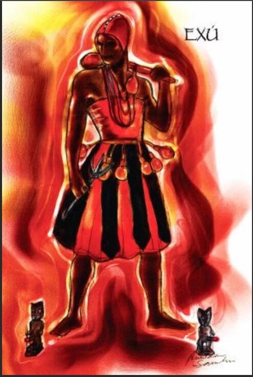 Exu это очень могущественный бог из Йорубанской системы верований. У него их много имена среди африканской диаспоры, в том числе Эшу, Ellegua и папа Легба.