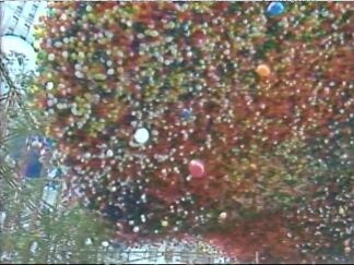 Готовые к запуску шары, удерживаемые огромной сетью.