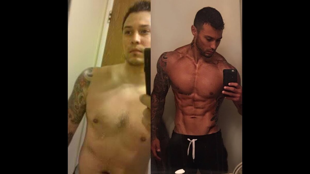 На левой фотографии он весит более 100 кг