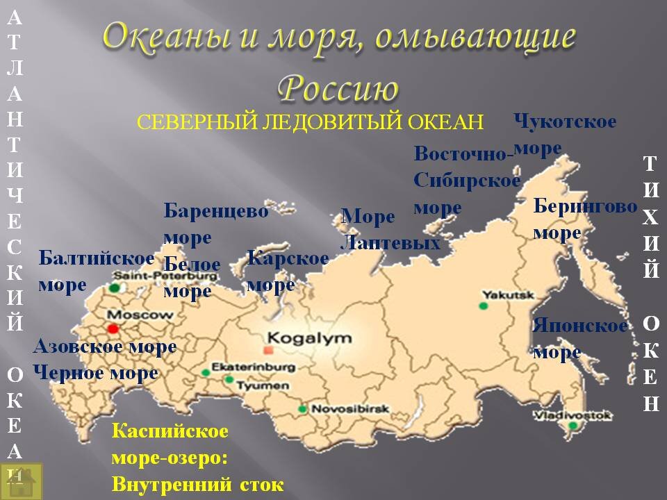 Карта россии с морями и океанами омывающие