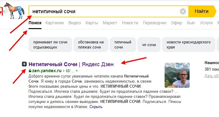 Поисковик Яндекс, канал в Яндекс Дзене Нетипичный Сочи