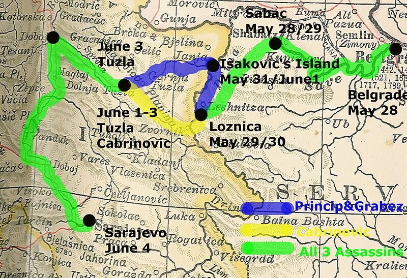Маршрут террористов из Белграда в Сараево.