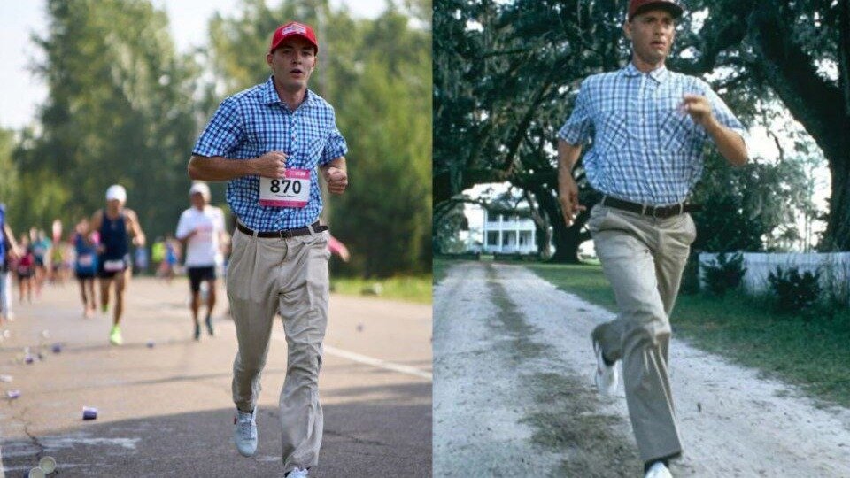     Красноярец стал участником забега в образе Форреста Гампа.