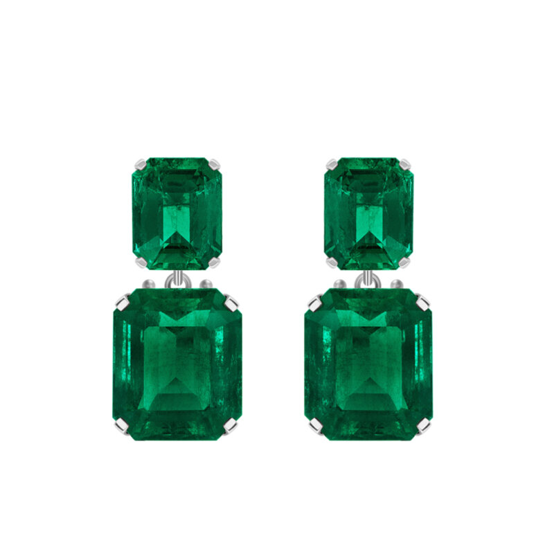 Серьги Mercury Color из белого золота с бриллиантами и изумрудами