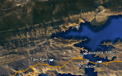 Картинка из Google Earth с моим маршрутом и отметкой горы