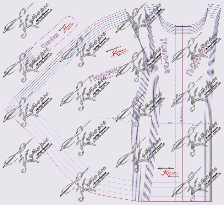 Выкройка полочки и подборта для накидки