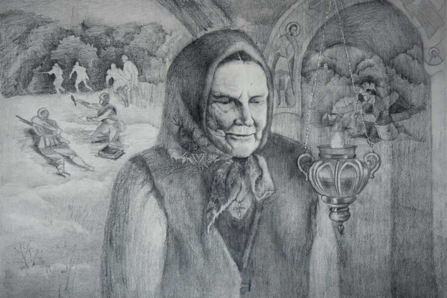 «Воспоминания о бабушке Кате», рисунок Кати Борозинец. Фото Хакасского национального краеведческого музея.