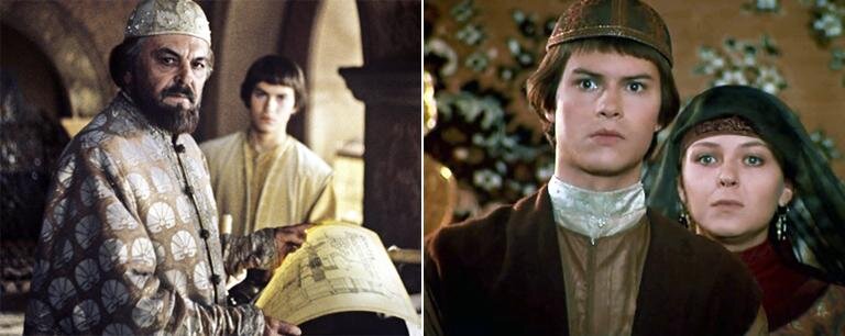 Кадры из фильма "Борис Годунов"  1986 год. Фёдор Бондарчук с отцом и с сестрой.