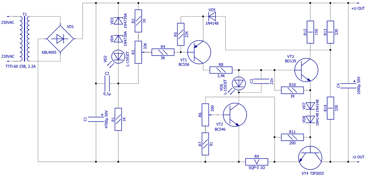 Схема принципиальная электрическая блок питания