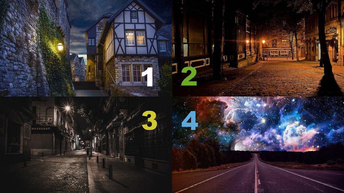 Выберите одно изображение ночной улицы