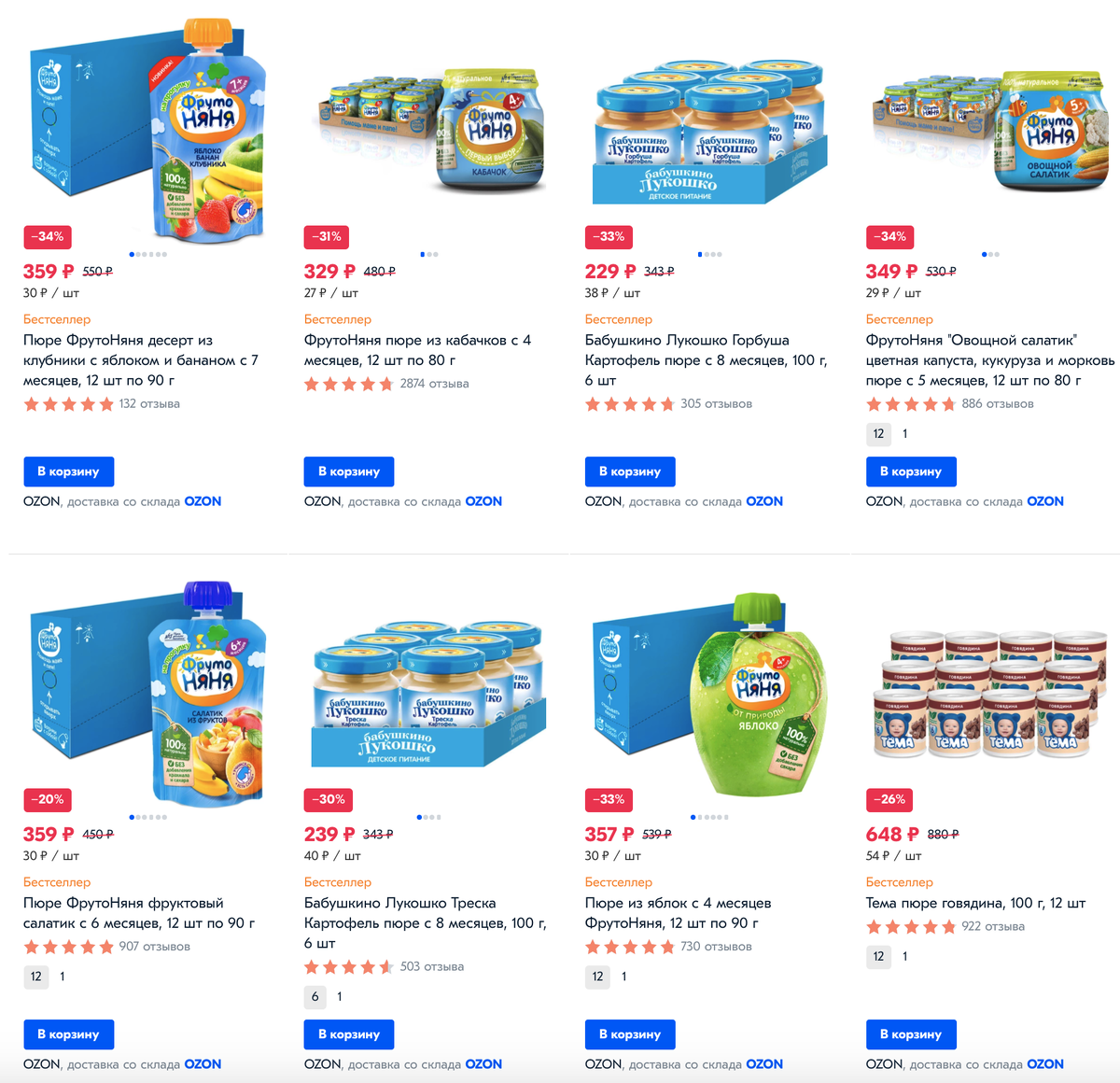 Детское питание на Ozon
