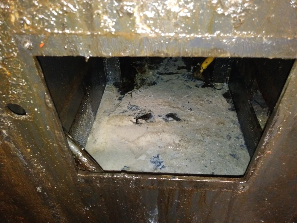 Внутри бака СОЖ ленточнопильного станка H-460HANC после удаления пленки (фото автора)