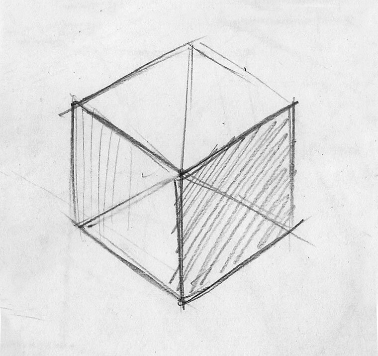 как строить куб поэтапно. построение куба. куб в перспективе и сбоку. куб в перспективе и сбоку.