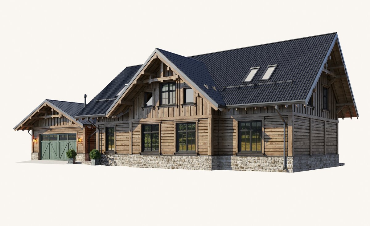 Вид на дом со стороны гаража и входной группы.