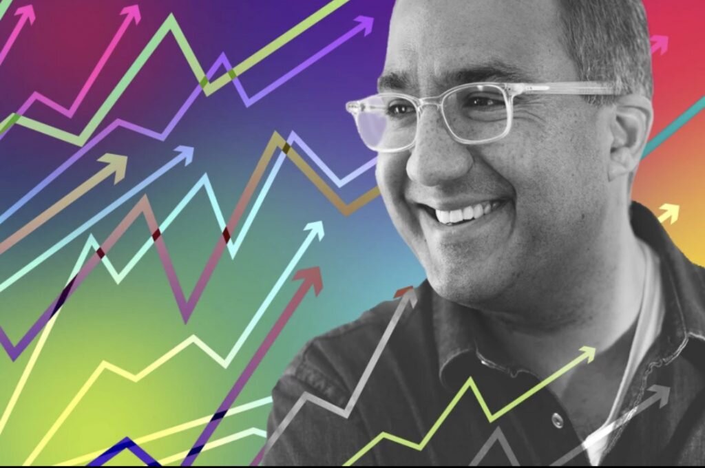 “Все, что мы пытаемся сделать, — это поднять вибрацию внутри небольшого сообщества до более широкого сообщества, что, как мы надеемся, может оказать волновой эффект по всему миру”, — говорит Саад Шах, чья фирма является крупнейшим инвестором в психоделическую терапию. 
(Фотоиллюстрация Николь Вас / Los Angeles Times; фото Эндрю Джонсона)