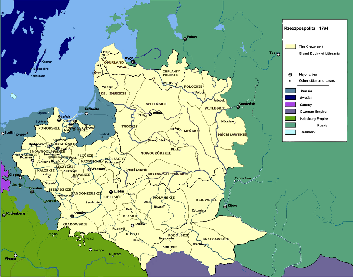 Границы Польши в 1764 году.