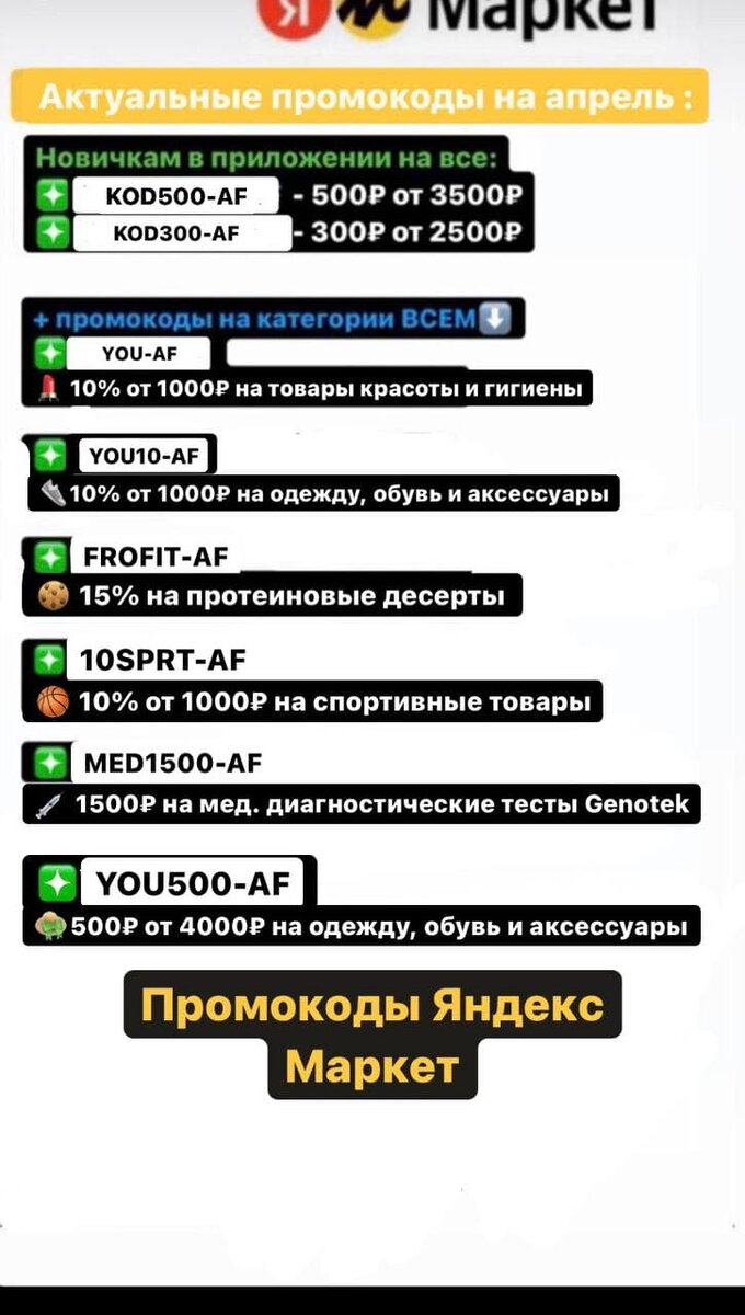 Все промокоды Яндекс Маркет 
