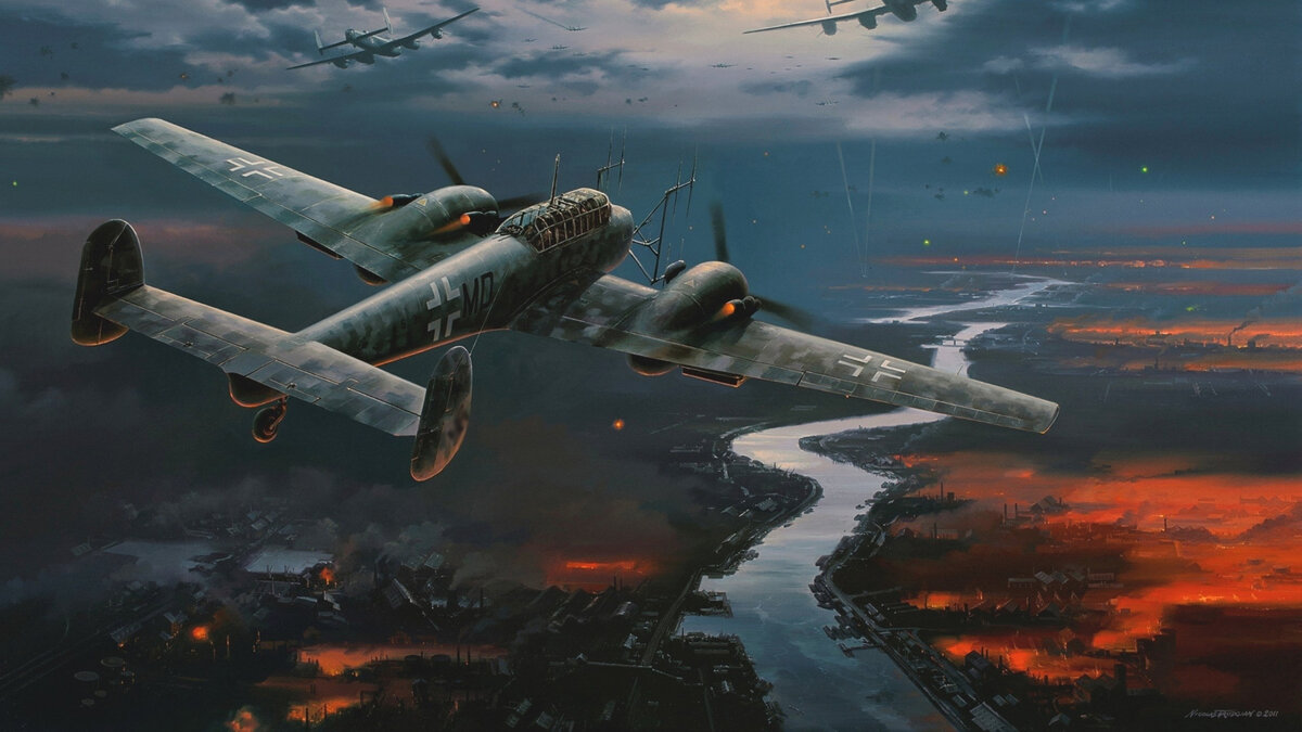Рисунок истребитель Me. Bf. 110. Источник: https://www.wallpaperflare.com/