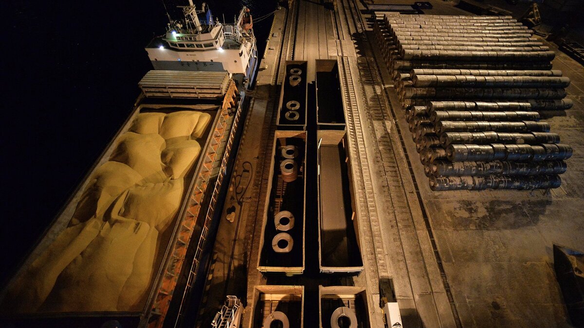    Судно с зерном в торговом порту© РИА Новости . Виталий Аньков