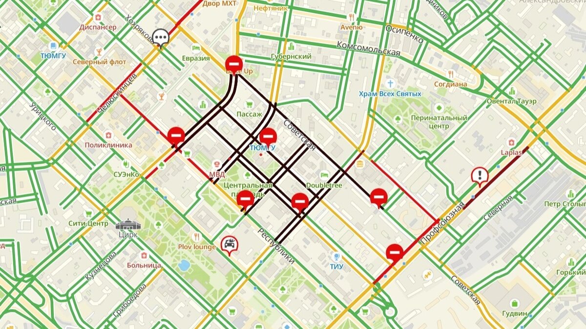     На центральных улицах областной столицы в субботу с утра наблюдаются километровые заторы. Движение затруднено на Профсоюзной — от Володарского до Осипенко, Елецкой — от Профоюзной до Больничного переулка.