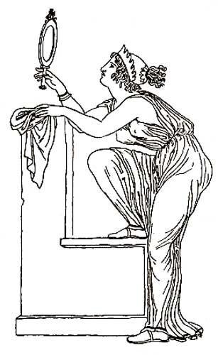 Модница у зеркала. Изображение на греческой вазе.