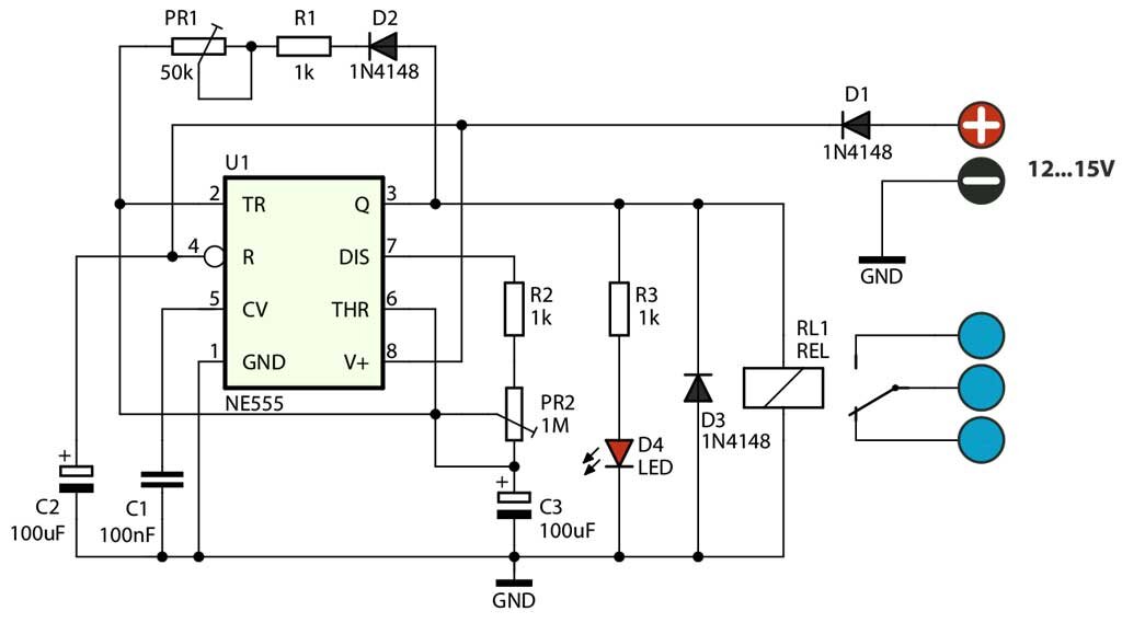 555 реле времени схема