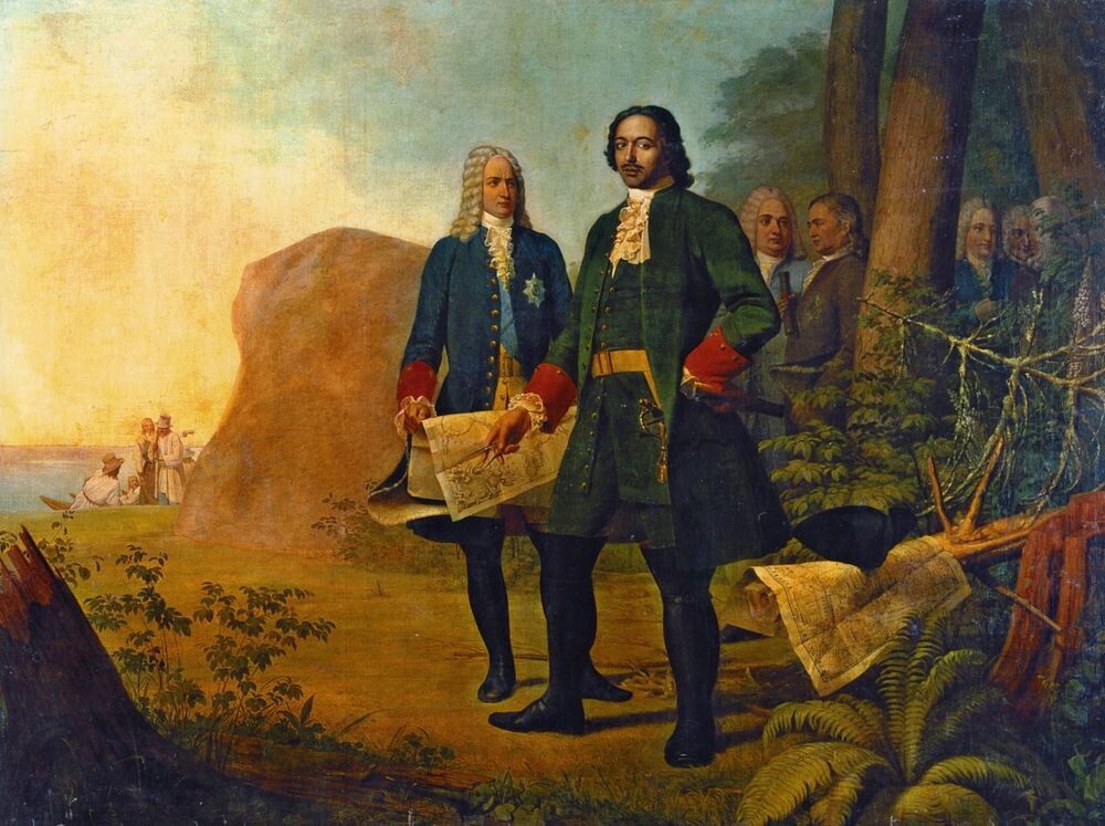 Петр Великий. Основание Санкт-Петербурга. Худ. А. Г. Венецианов, 1838 г.
