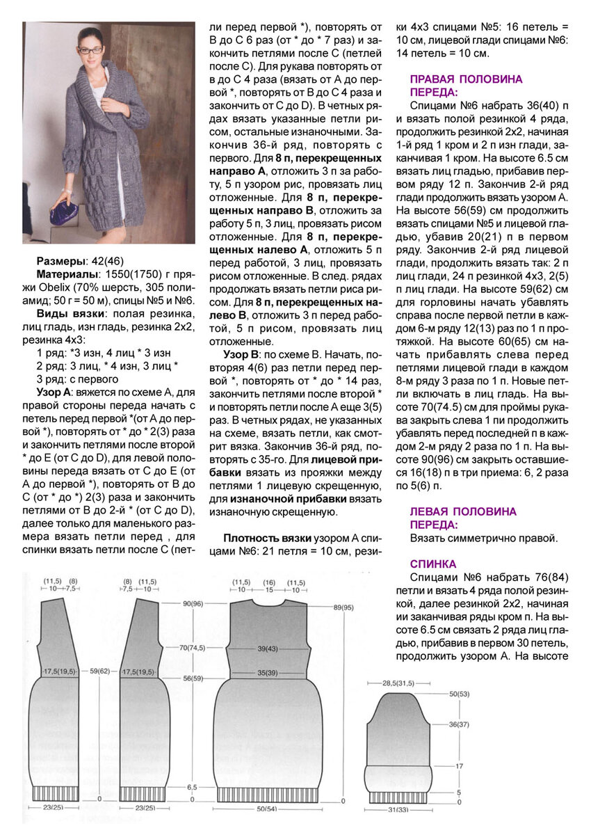 Пальто вязаное спицами из толстой пряжи схемы и модели