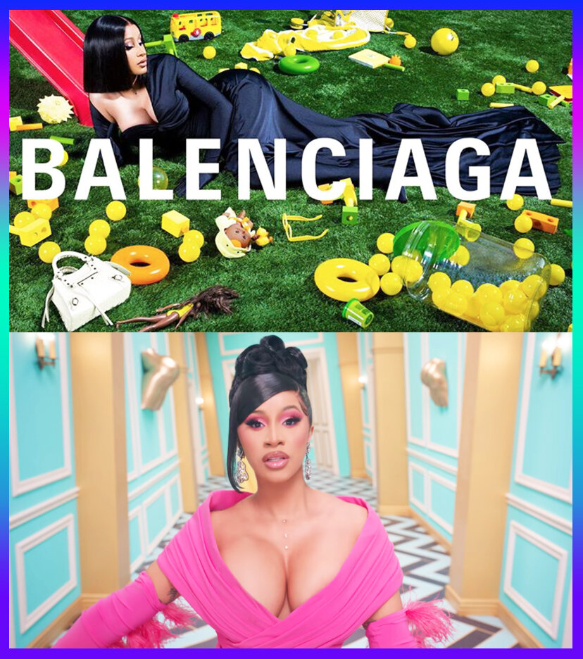 Карди Би в рекламе Balenciaga и в клипе "WAP" (коллаж автора, источник -instagram.com/iamcardib/)