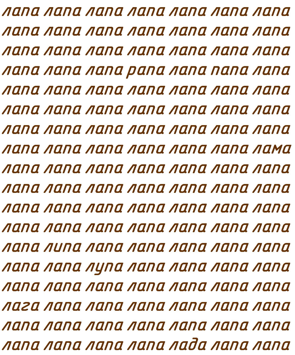 Найдите спрятанные слова среди "лап"