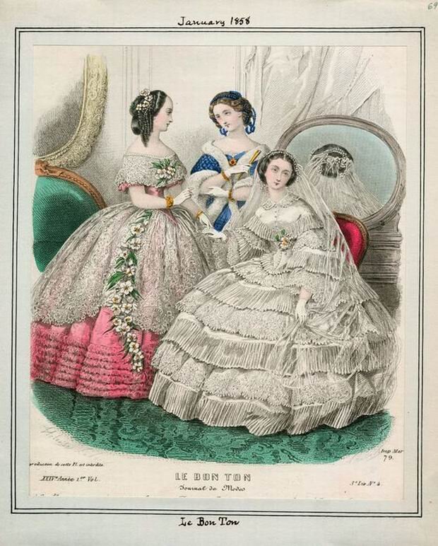 Бальный и свадебный наряды, январь 1858 года.