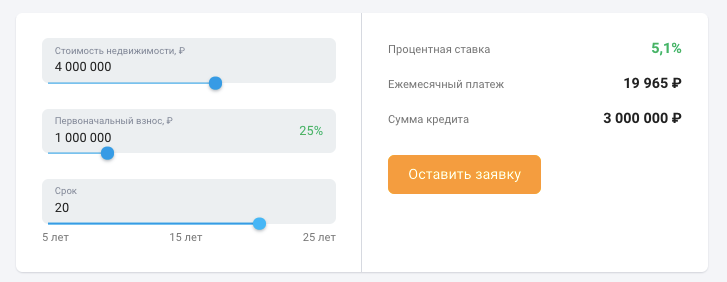 Индивидуальный расчет платежа при покупке квартиры стоимостью в 4 000 000 в ипотеку на 20 лет в банке ПАО КБ «УБРиР»