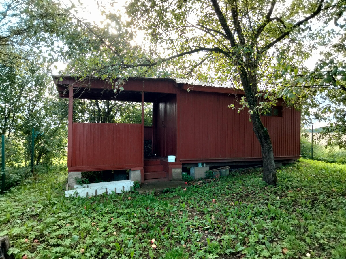 Баня на моем участке - сделана из бытовки с пристроенной террасой 