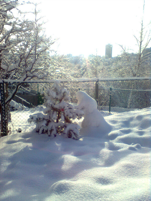 Зимняя фигурка у ёлочки. Фотография.