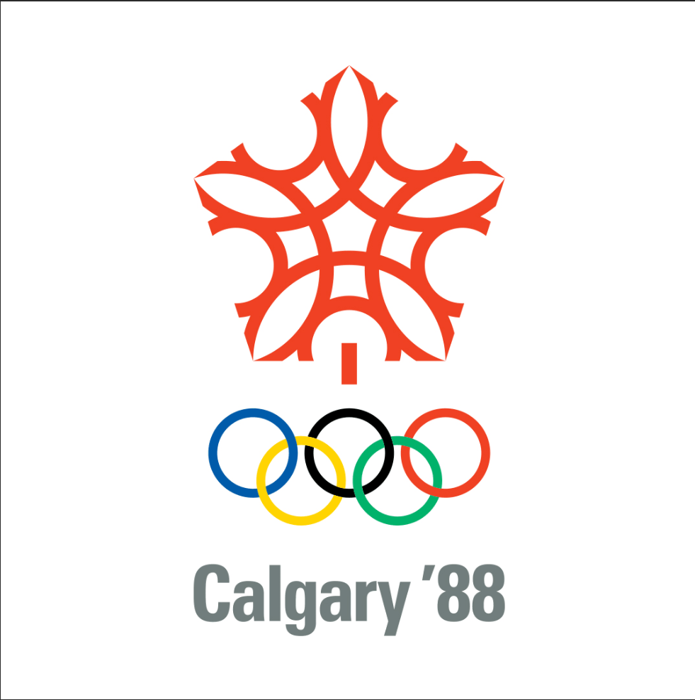 Официальная эмблема Игр-1988 состоит из стилизованной снежинки над олимпийскими кольцами. Снежинка напоминает кленовый лист, национальный символ Канады. Кроме того, она составлена из множества букв "C" - в честь Канады (Canada) и Калгари (Calgary).