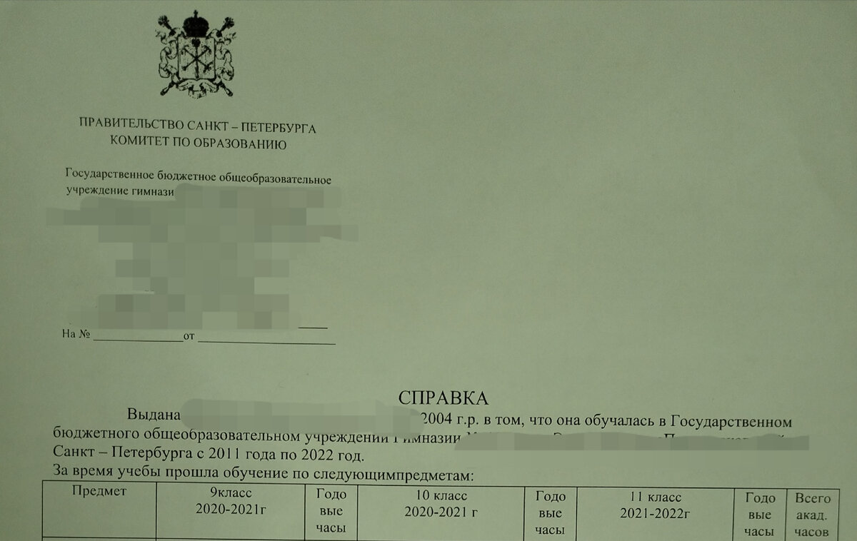 Справка из школы за последние три года учебы