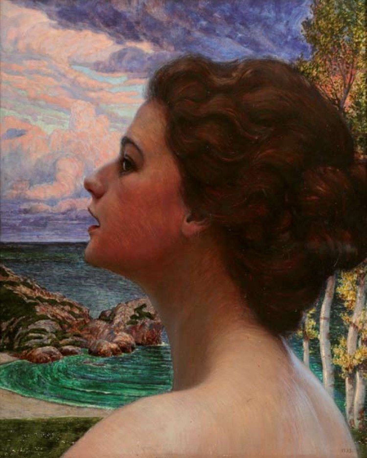 Молодая женщина на морском берегу. Ганс Унгер. 