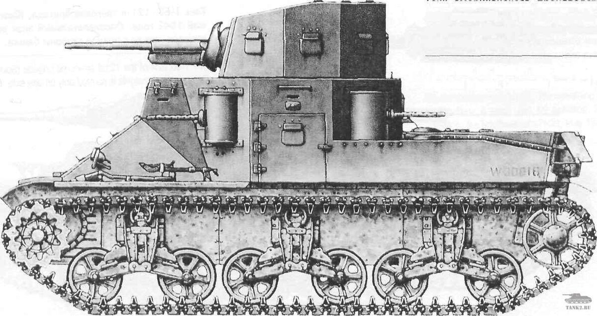 Средний танк М2, США, 1940 год. пушка 37 мм, четыре пулемета.