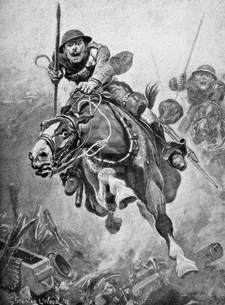 Британский кавалерист в атаке в Первой мировой войне.