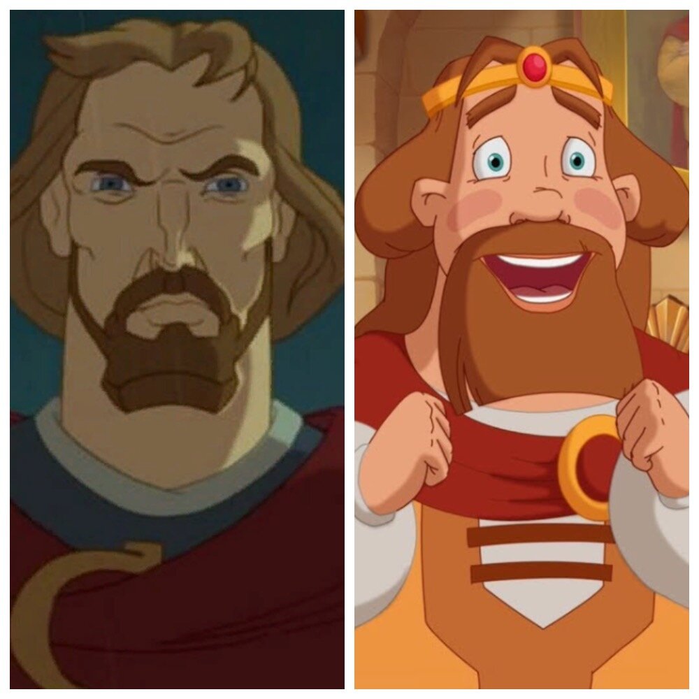На первой картинке кадр из мультфильма "Князь Владимир" 2006 года, на второй Князь Владимир из серии мультфильмов про Трёх Богатырей