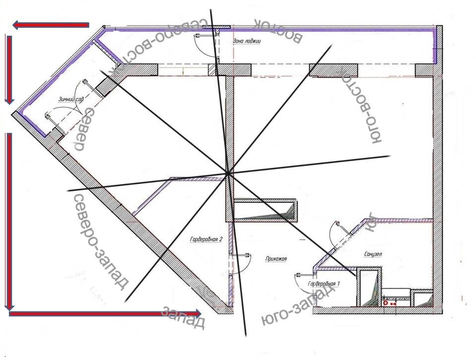 Недостающий сектор дорисован красными стрелками
