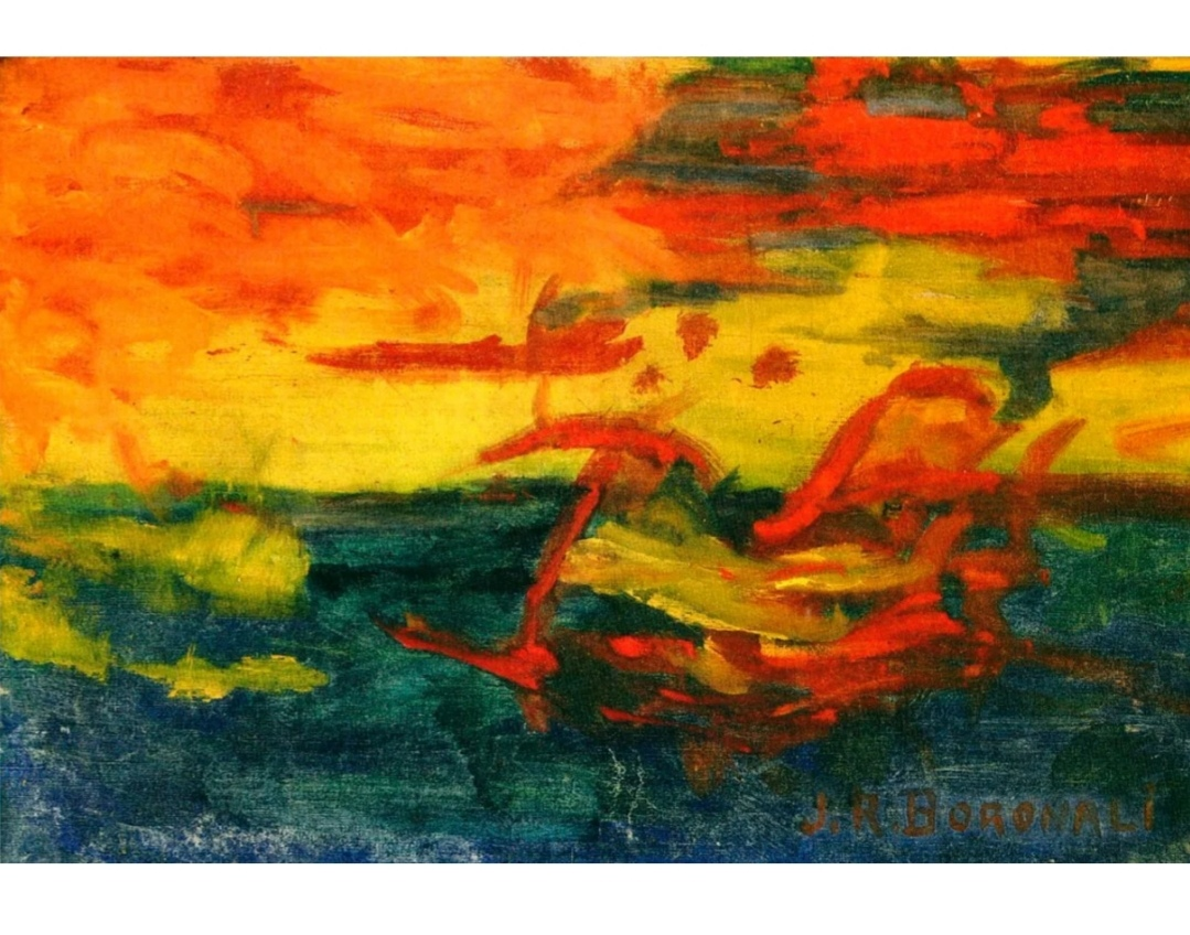 "Заход Солнца над Адриатикой"  Иоахима-Рафаэля Боронали (но мы-то с вами знаем,что авторство принадлежит ослику Лоло). Внимание: при создании картины ни один осёл не постарадал! 